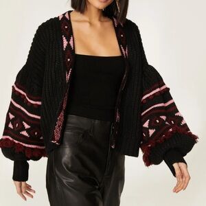 Sachin and Babi Landon Cardigan Womens Small Aztec Puff Bubble Sleeve